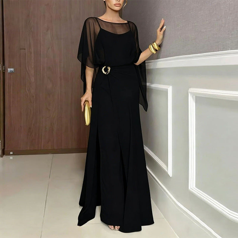 Completo Due Pezzi Donna Blusa Maniche Kimono Pantalone Largo Poliestere Colore Unito Elegante Casual Chic Matrimonio Estate – Palazzo