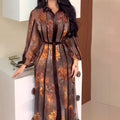 Robe Longue Femme Col Polo Manches Longues Ceinturée Imprimée Cérémonie Casual Chic – Violette