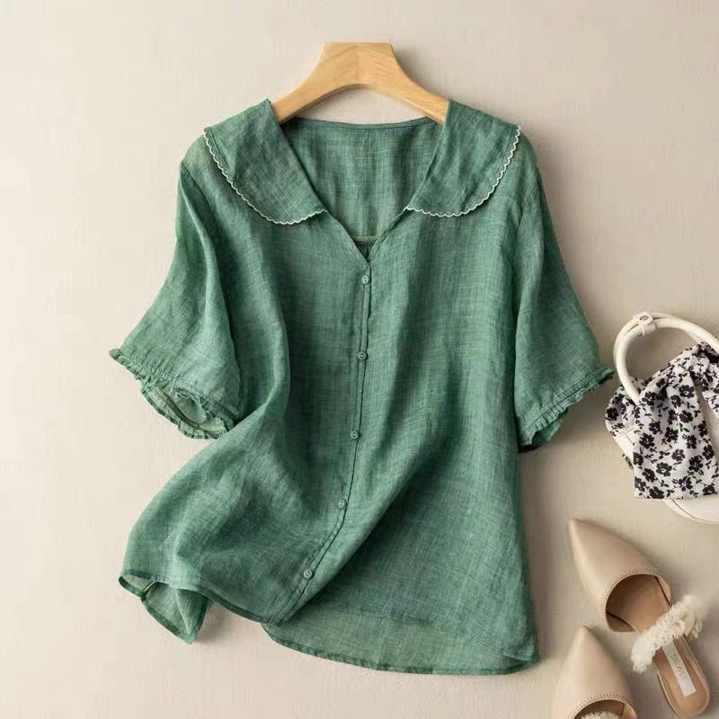 Blouse Vintage Femme Détail Bouton Col Peter Pan Manches Longues Douce Casual Élégante – Kristi