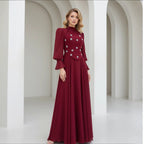 Lange jurk met diamantmotief, lange mouwen, ronde hals, A-lijn, polyester, elegante en bescheiden damesjurk voor formele bruiloft, gala, winter – Diamantine