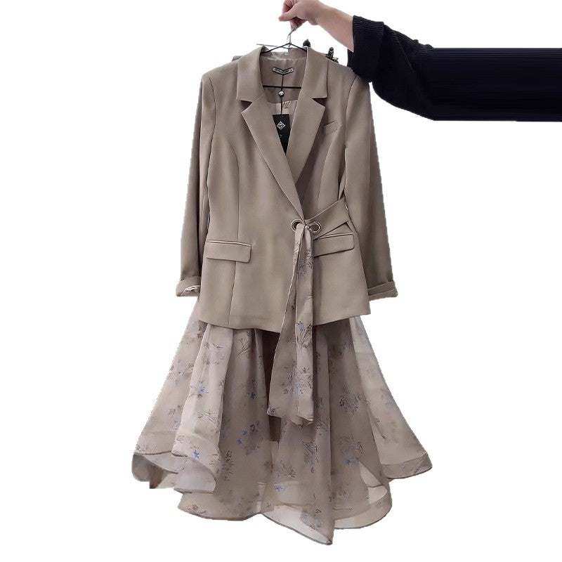 Ensemble Deux Pièces Femme Veste Manches Longues Jupe Midi Plissée Imprimé Floral Polyester Cérémonie Mariage Soirée – Florentine