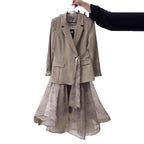 Ensemble Deux Pièces Femme Veste Manches Longues Jupe Midi Plissée Imprimé Floral Polyester Cérémonie Mariage Soirée – Florentine