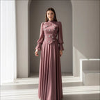 Lange jurk met diamantmotief, lange mouwen, ronde hals, A-lijn, polyester, elegante en bescheiden damesjurk voor formele bruiloft, gala, winter – Diamantine