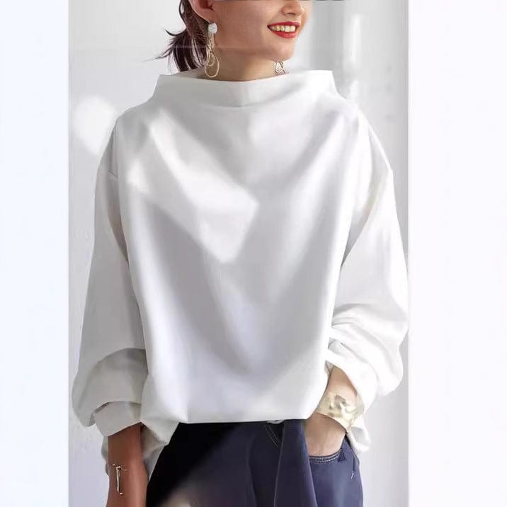Haut Sophistiqué à Col Montant pour Femmes Silhouette Décontractée Manches Longues Élégant – Renli