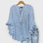 Blusa leggera con stampa floreale da donna con volant e maniche a campana, scollo a V, elegante e casual – Kay