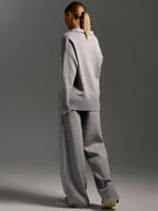 Completo Due Pezzi Donna Maglione Polo Elegante Pantalone Largo Morbido Traspirante Casual Chic Relax Lavoro Quotidiano Weekend – Polinae