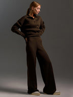 Completo Due Pezzi Donna Maglione Polo Elegante Pantalone Largo Morbido Traspirante Casual Chic Relax Lavoro Quotidiano Weekend – Polinae