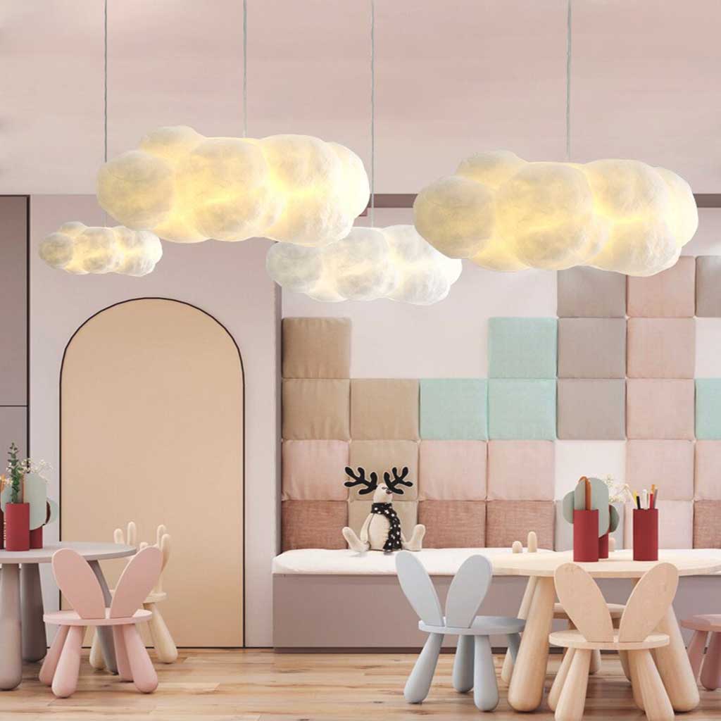Nuagéra – Suspension Luminaire Nuage en Coton Blanc Style Nordique