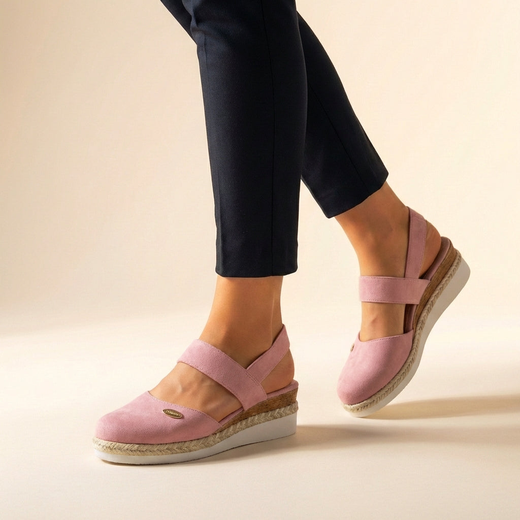 Orthopädische Plateau-Espadrilles für Damen mit verstellbarem Riemen, erhöhter, leichter und bequemer Sohle – Beige Naturfarben, lässig für Strand und Sommerurlaub