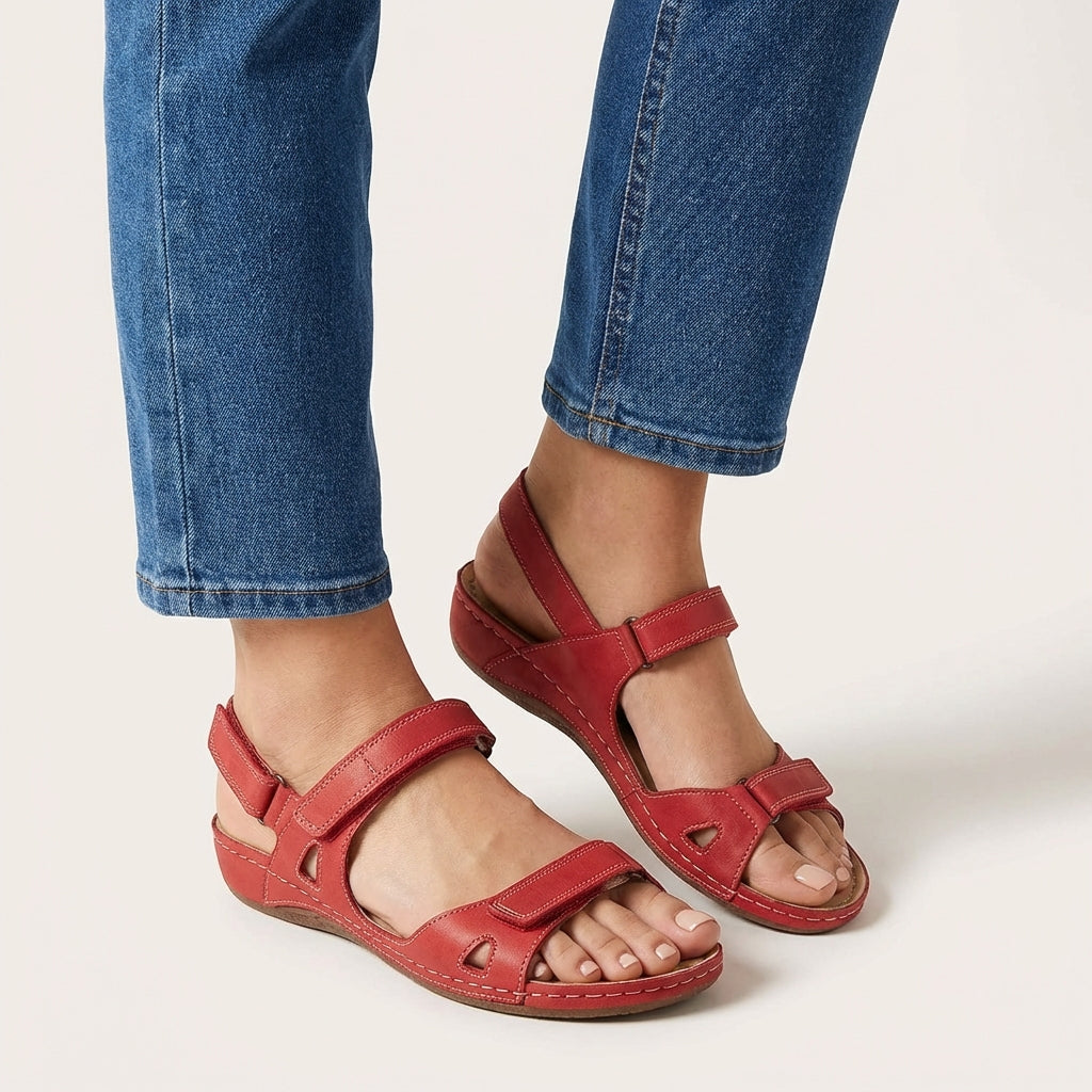 Orthopädische Komfort-Sandalen für Damen mit verstellbarem Riemen, offen, weiche Sohle, leicht, atmungsaktiv, Fußgewölbestütze, lässig, Strand, Sommer – Marineblau
