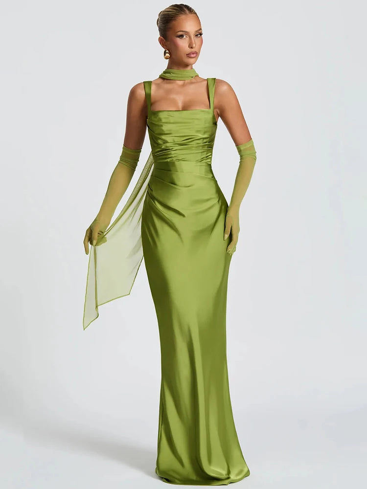 Abito lungo halter da donna con schiena scoperta, pizzo, bodycon, senza maniche, slim fit, formale, gala, cocktail, club, serata, matrimonio, invitata – Valentina
