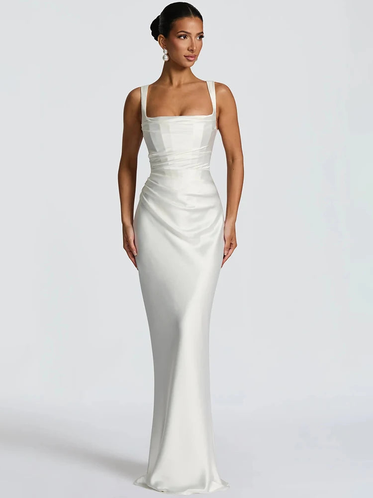 Vestido Mujer Largo Halter Espalda Descubierta Encaje Bodycon Sin Mangas Ajustado Formal Gala Cóctel Club Noche de Cita Boda Invitada – Valentina
