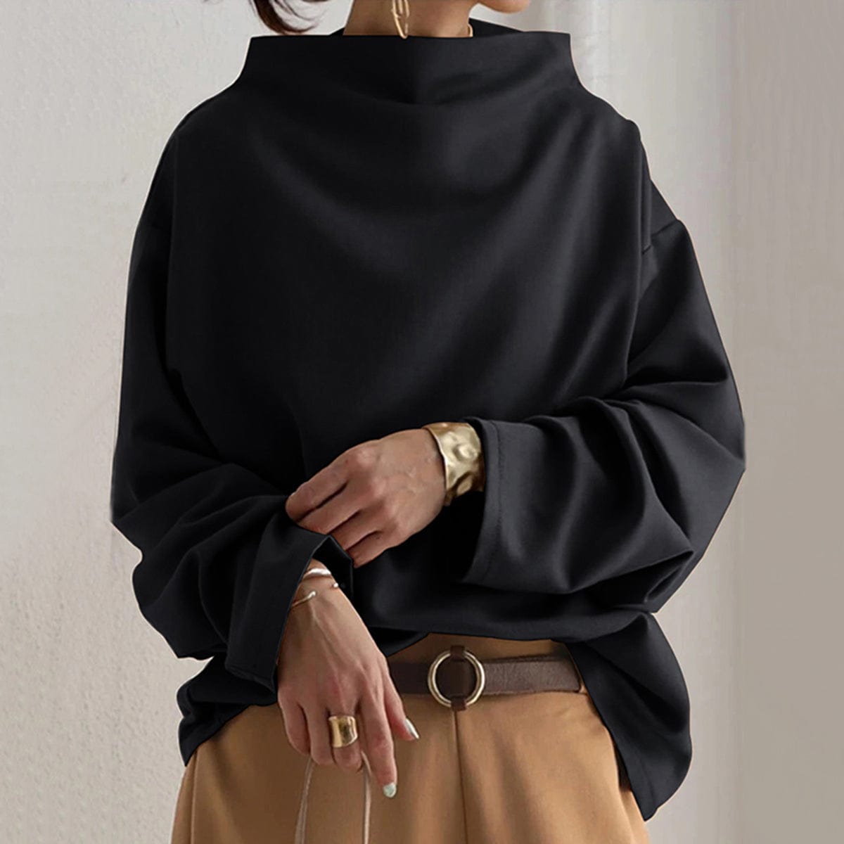 Haut Sophistiqué à Col Montant pour Femmes Silhouette Décontractée Manches Longues Élégant – Renli