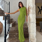 Damenlanges Bodycon-Kleid mit Trägern, Rundhalsausschnitt, ärmellos, Slim Fit, formell, Gala, Cocktail, Date Night, Hochzeit, Gästin, Zeremonie – Naomi