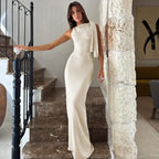 Damenlanges Bodycon-Kleid mit Trägern, Rundhalsausschnitt, ärmellos, Slim Fit, formell, Gala, Cocktail, Date Night, Hochzeit, Gästin, Zeremonie – Naomi