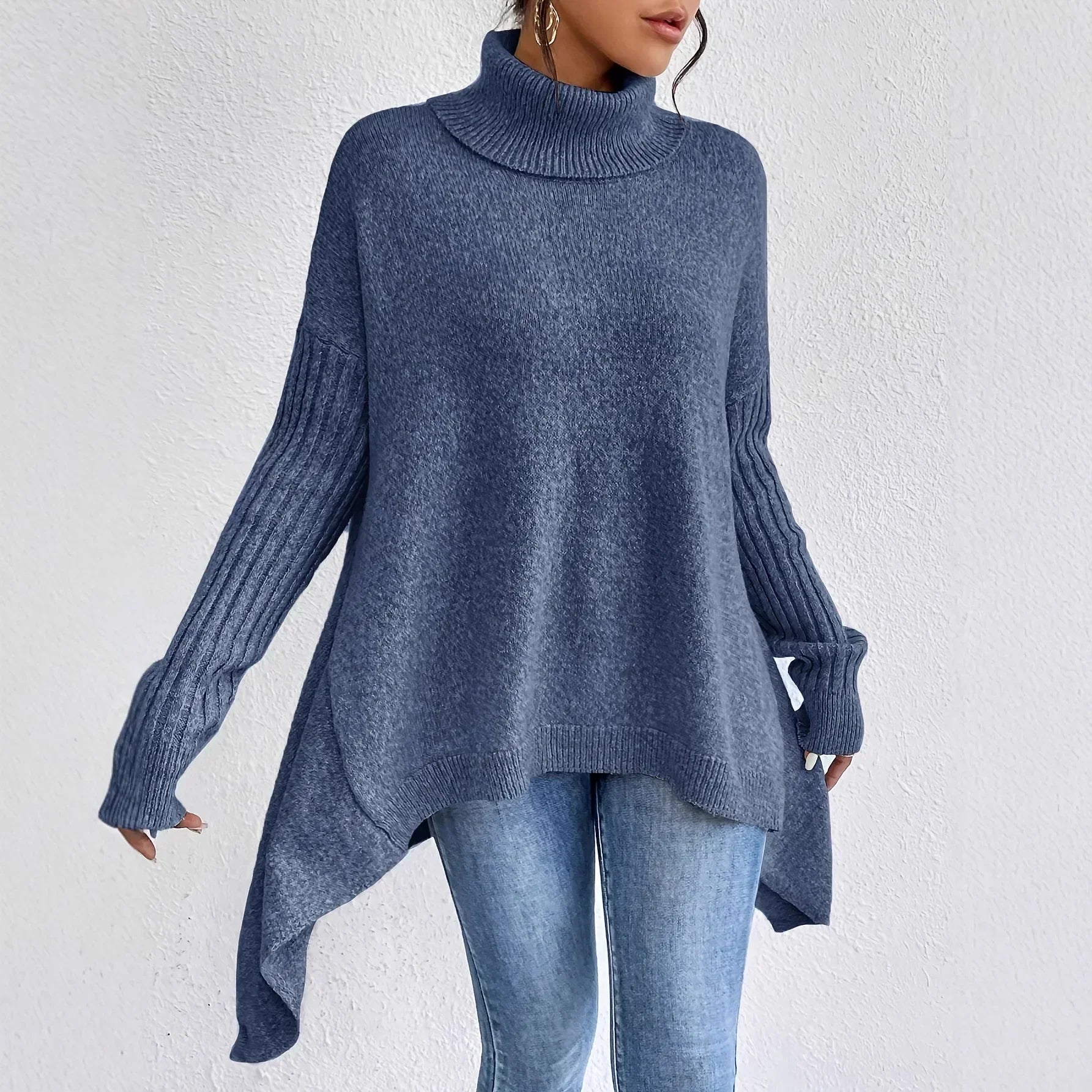 Oversize Kaschmirpullover mit Rollkragen für Damen, weit geschnitten, warm, weich, lässig gestrickt, komfortabel für den Winter – Ella