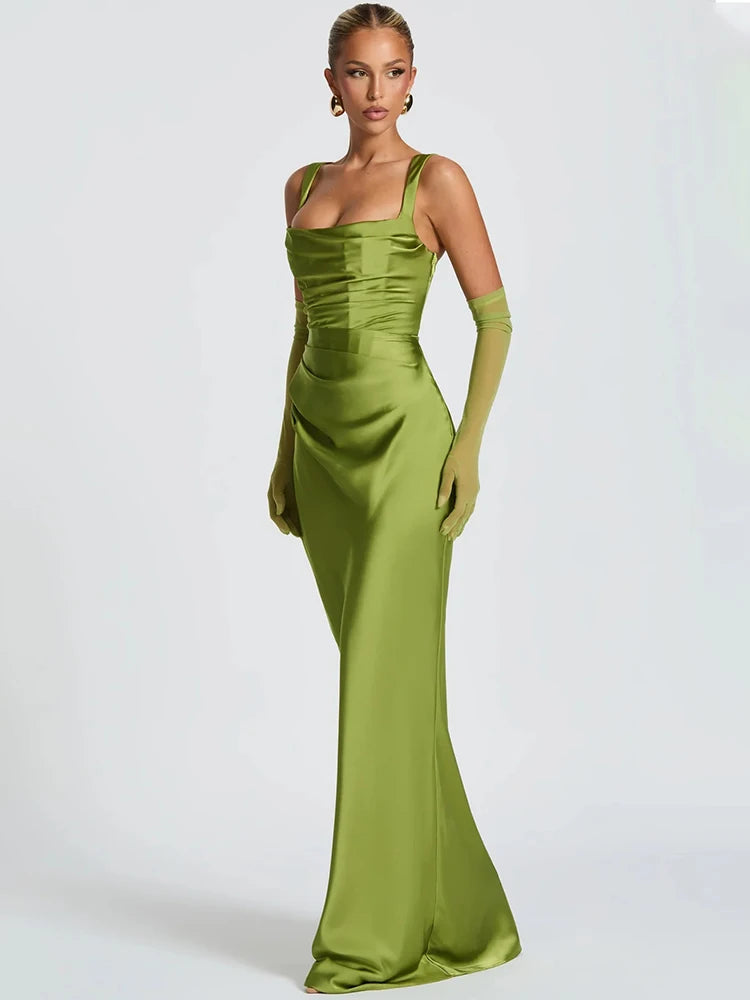 Abito lungo halter da donna con schiena scoperta, pizzo, bodycon, senza maniche, slim fit, formale, gala, cocktail, club, serata, matrimonio, invitata – Valentina