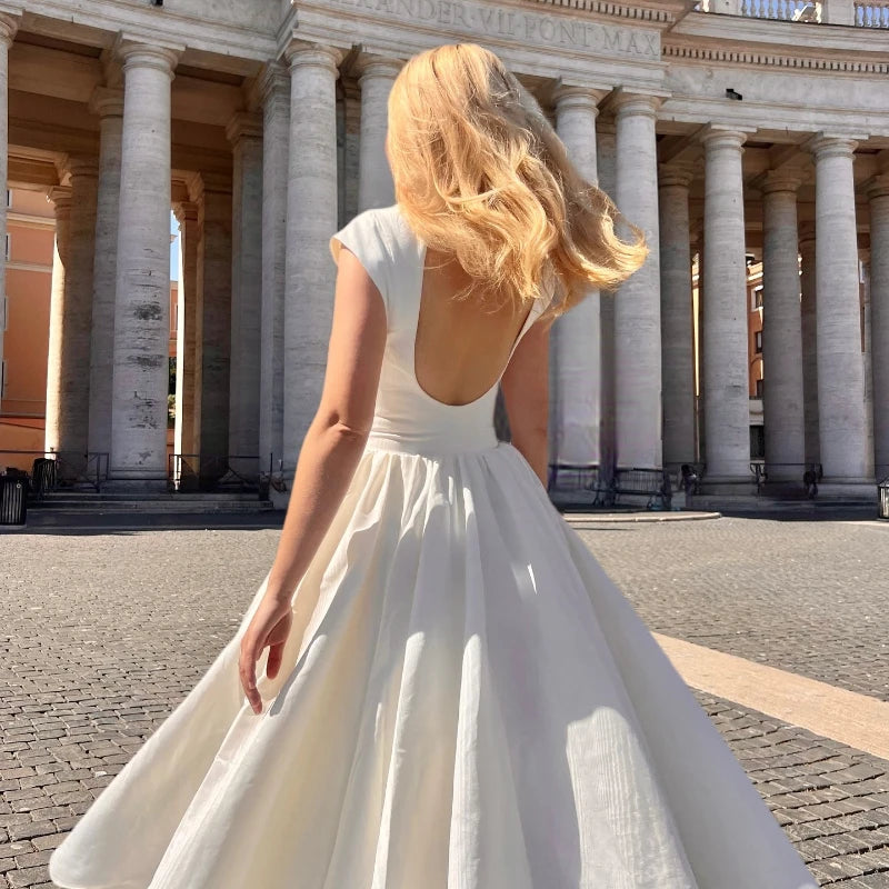 Robe Féminine Suninheart Avec Découpe Circulaire Au Dos, Épaules Larges Et Taille Ajustée, Robe De Bal, Ourlet Mignon, Midi, Robes De Fête de Mariage Formelle