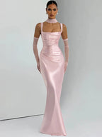 Abito lungo halter da donna con schiena scoperta, pizzo, bodycon, senza maniche, slim fit, formale, gala, cocktail, club, serata, matrimonio, invitata – Valentina