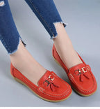 Mocassini ortopedici in pelle da donna, slip-on, piatti, con supporto dell'arco plantare, scarpe casual per tutti i giorni