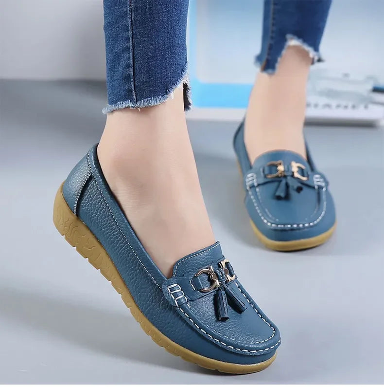 Mocassins en cuir orthopédique pour femmes, slip-on, plats, avec soutien de la voûte plantaire, chaussures décontractées pour tous les jours