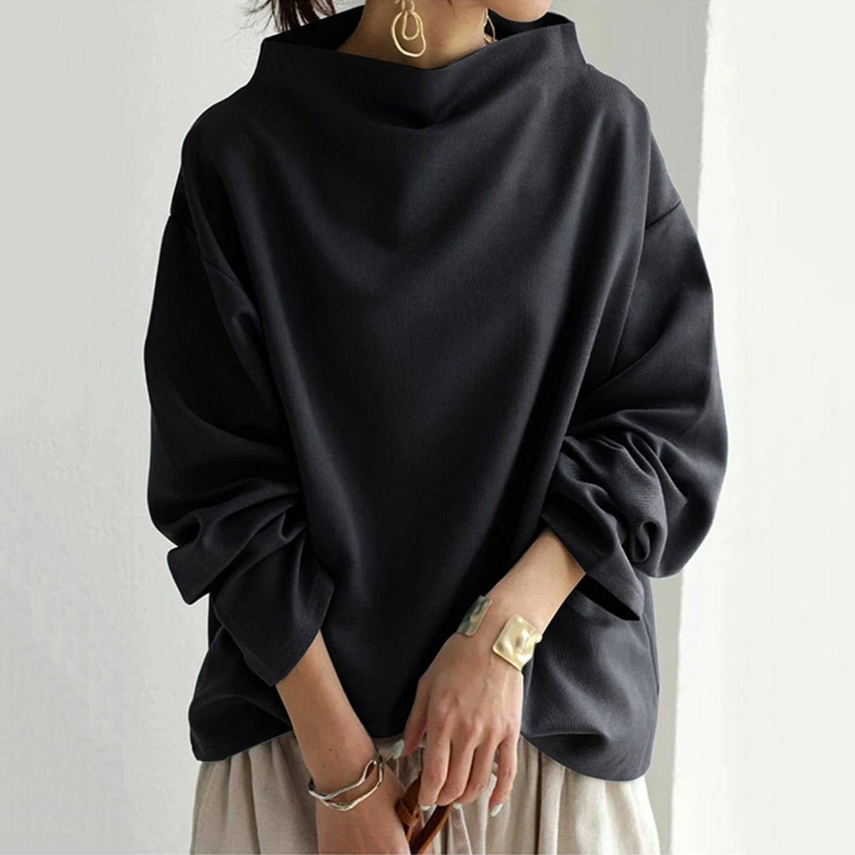 Haut Sophistiqué à Col Montant pour Femmes Silhouette Décontractée Manches Longues Élégant – Renli