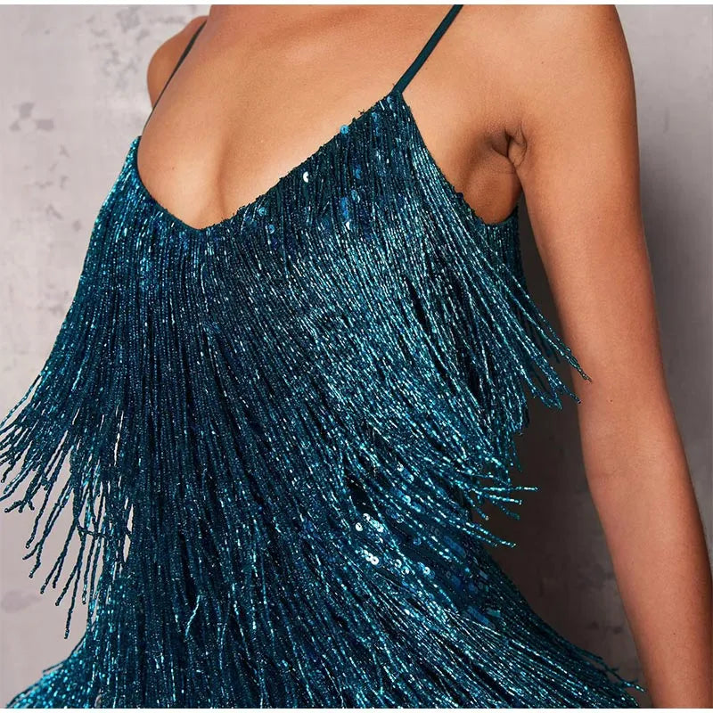 Robe Mini Élégante en Sequins avec Plumes Roses à Bretelles Spaghetti pour Soirée Cocktail