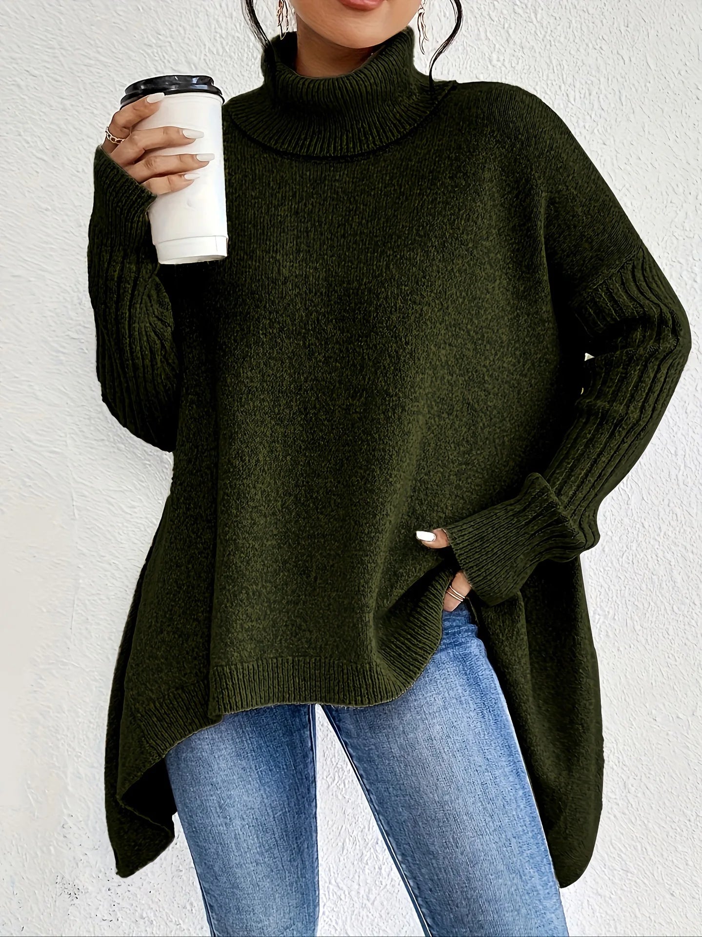 Oversize Kaschmirpullover mit Rollkragen für Damen, weit geschnitten, warm, weich, lässig gestrickt, komfortabel für den Winter – Ella
