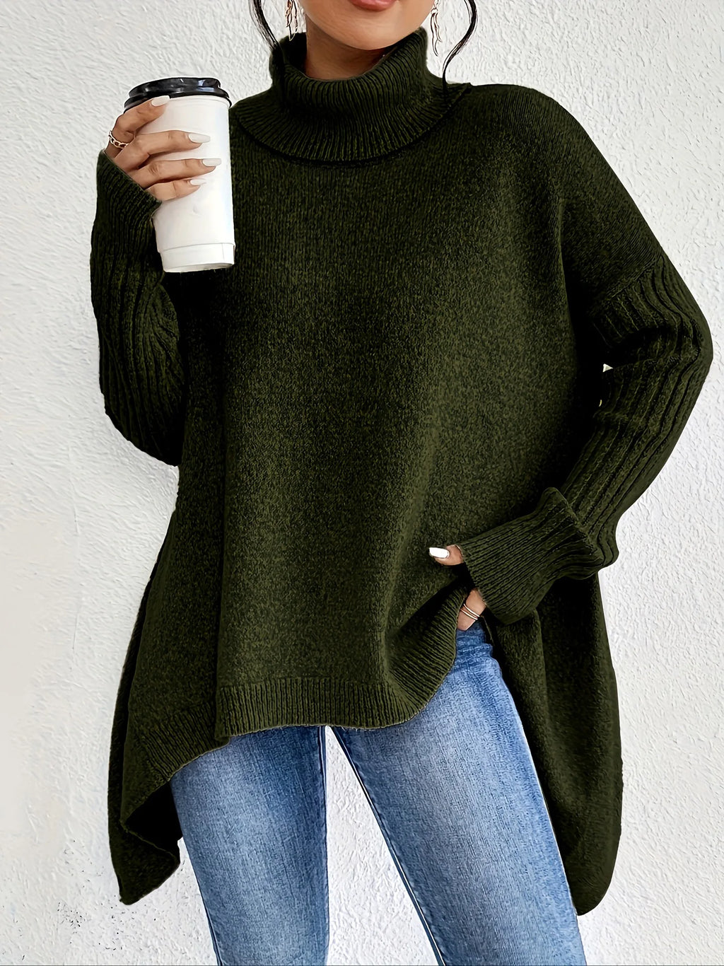 Kaschmirpullover für Damen, Rollkragen, Winter, Oversize-Schnitt, lässig, weich, warm, elegant – Ella