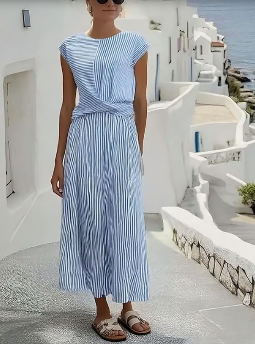 Vestido Midi Lino Beige Tirantes Finos Mujer Casual Chic Mediterráneo Playa Verano – Casa Lino