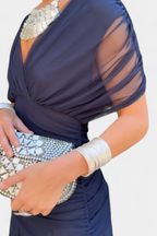 Robe Midi Élégante Femme à Épaules Dénudées, Bodice Drapé et Froncé, Florale et Féminine – Lowenna