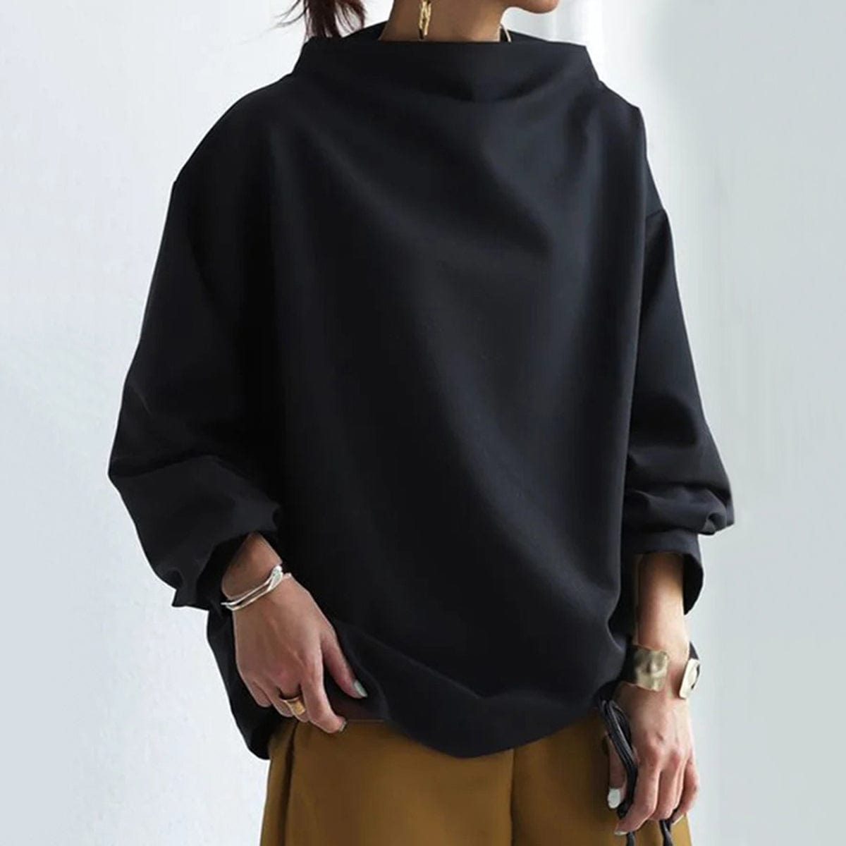 Haut Sophistiqué à Col Montant pour Femmes Silhouette Décontractée Manches Longues Élégant – Renli