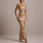 Vestido Mujer Largo Lentejuelas Flores Patchwork Sin Mangas Tirantes Bodycon Fiesta Formal Gala Cóctel Noche de Cita Boda Invitada Alfombra Roja – Aurelia