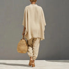Dames tweedelig set van linnen, vloeiende top met vleermuismouwen, taps toelopende broek, casual chic, avond, vakantie – Cordélia