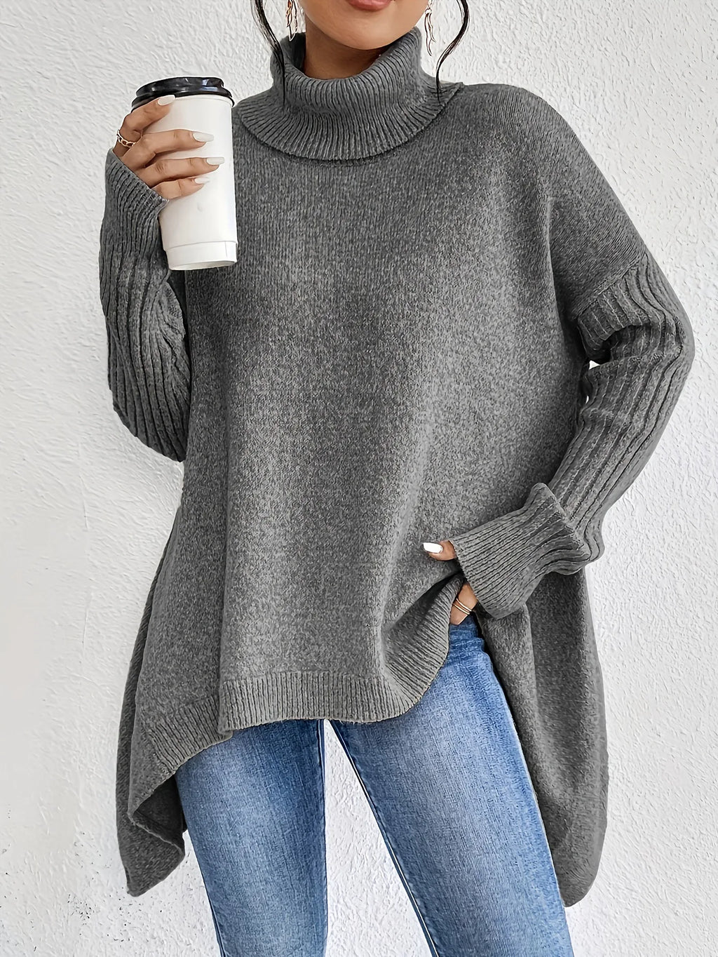 Kaschmirpullover für Damen, Rollkragen, Winter, Oversize-Schnitt, lässig, weich, warm, elegant – Ella