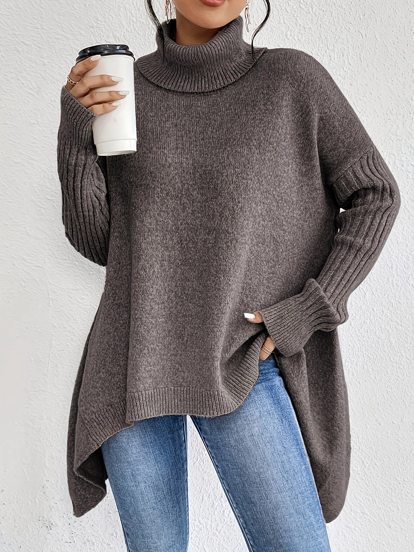 Kaschmirpullover für Damen, Rollkragen, Winter, Oversize-Schnitt, lässig, weich, warm, elegant – Ella