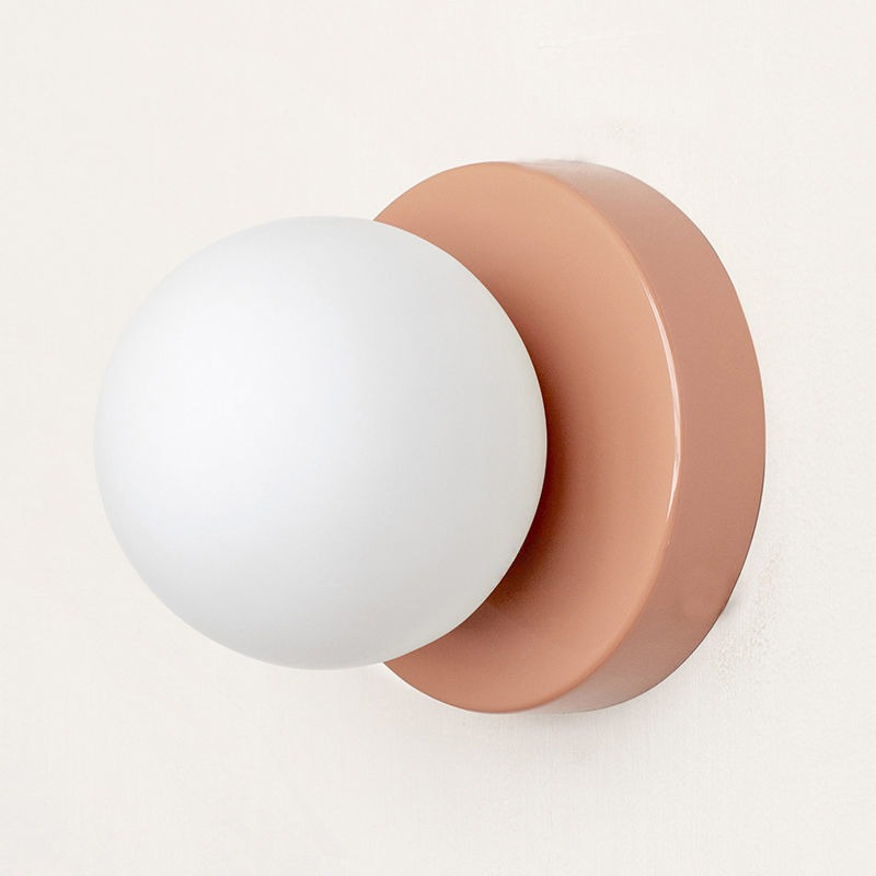 Minimalistische LED-Wandlampe Nachttisch Transparentes Glas Lampenschirm Poliertes Eisen Beige – Klein Einfach