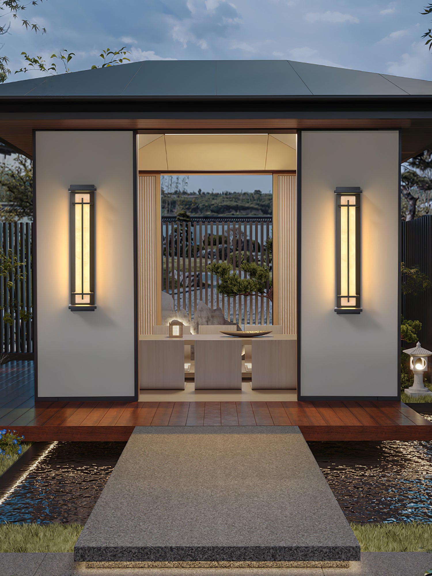 Aplique de Pared Exterior Cuadrado en Alabastro Estilo Moderno Impermeable Entrada Fachada Jardín