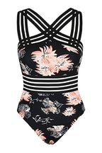 Maillot de Bain Une Pièce Monokini Femme à Bretelles Croisées, Col Halter, Bandes Transparentes Sculptantes, Maillot de Plage Été