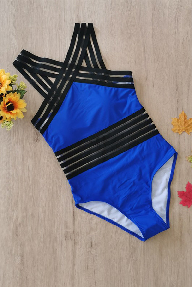Maillot de Bain Une Pièce Monokini Femme à Bretelles Croisées, Col Halter, Bandes Transparentes Sculptantes, Maillot de Plage Été