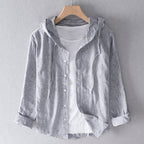 Blouse en Lin Mélangé Respirante pour Femme avec Capuche, Patte de Boutonnage, Coupe Ample, Décontractée – Blanche