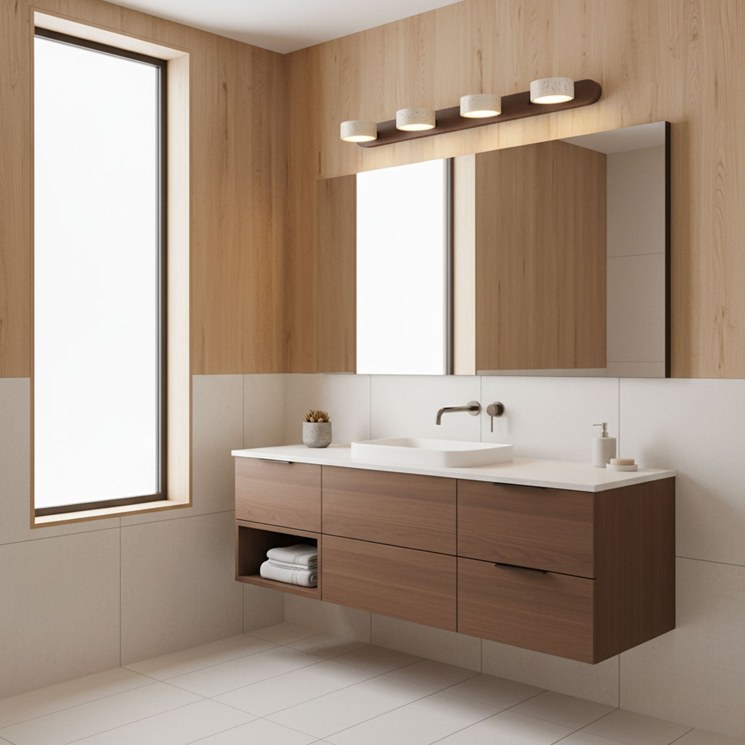 Duo-Wandleuchte aus Travertin Naturstein, minimalistischer Stil, Bad Wohnzimmer