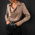 Blouse Satin à Col Drape Longue Manche pour Femme Élégante Chic Bureau Soirée Polyvalente – Samantha
