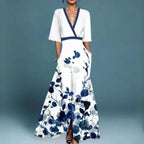 Vestido largo elegante floral para mujer con escote en V y mangas largas, formal, para fiesta de jardín de verano, gala de verano – Jill