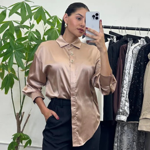 Blusa de mujer de seda satén lujosa con cuello en V, mangas largas, fluida, casual, elegante, para trabajo, noche, vacaciones, versátil – Sabrinelle