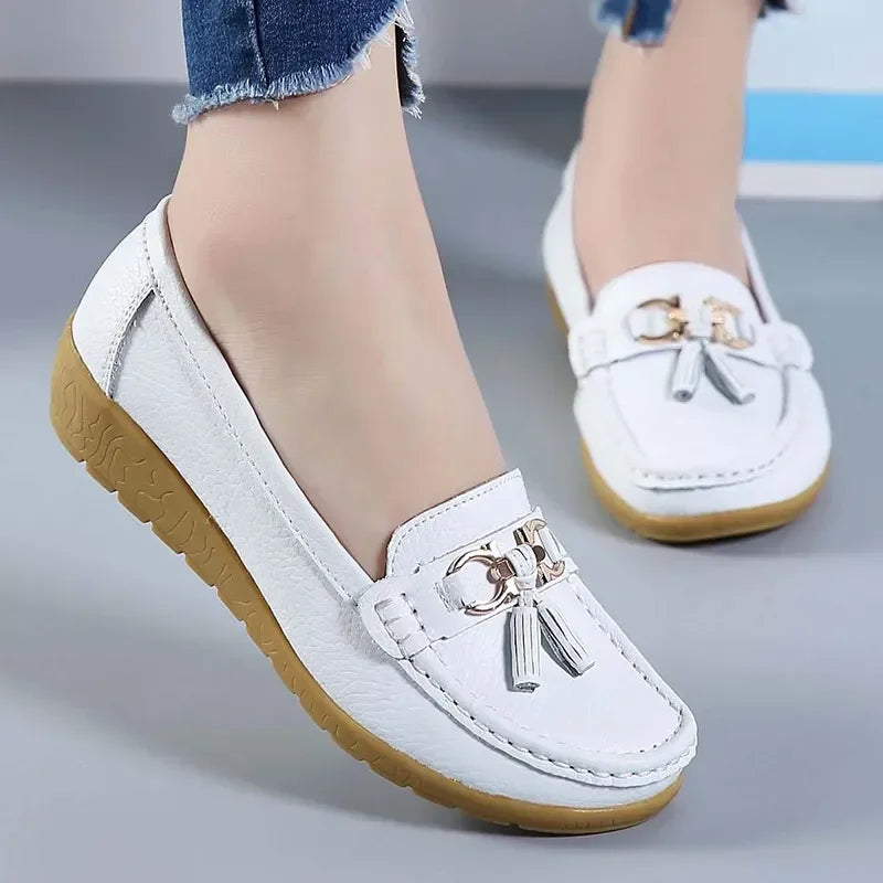 Mocassins en cuir orthopédique pour femmes, slip-on, plats, avec soutien de la voûte plantaire, chaussures décontractées pour tous les jours