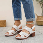 Orthopädische Plateau-Sandalen für Damen mit verstellbarem Riemen, offen, mit erhöhtem Absatz, elegant, bequem, lässig, für Büro und Sommer – Denim