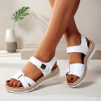 Orthopädische Plateau-Sandalen für Damen mit verstellbaren Riemen, offener Zehenpartie, erhöhtem Komfortsohle, Unterstützung, lässig, Strand, Urlaub, Sommer – Salbeigrün