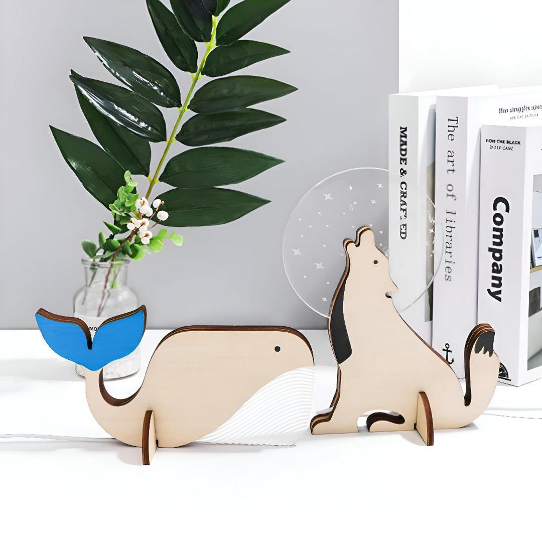 Lampe de Table LED en Bois et Acrylique | Design Animaux