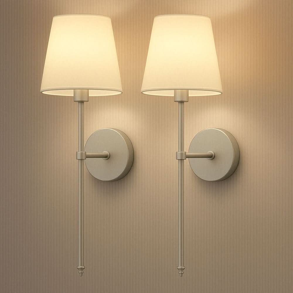 Vintage kabellose Wandlampe Stoff mit goldfarbenen Metallakzenten – kabelloser Stoff für Schlafzimmer und Wohnzimmer